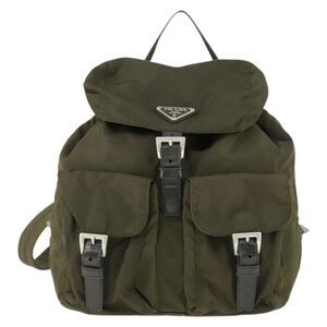 Prada Double Front Pocket Backpack Tessuto Khaki Nylon Backpack Bag (Pre-Owned)